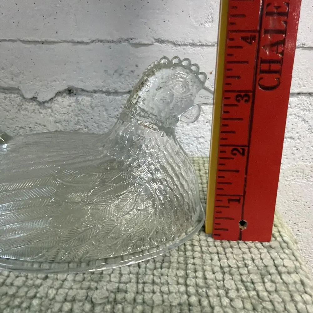 Vintage Clear Glass Chicken Hen On Nest - Lid TOP ONLY Very Detailed
